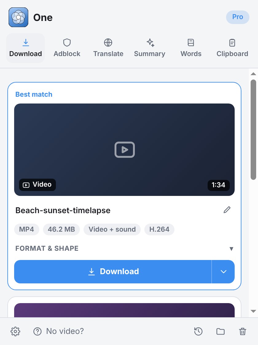The One Download tab